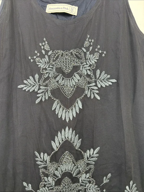 Abercrombie & Fitch size medium Black Tank Mini Dress Gray Embroidery bead y2k - Image 3