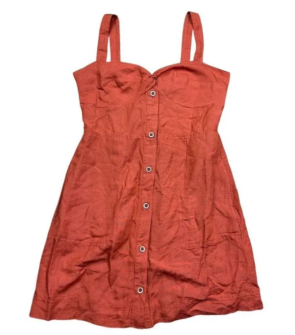 Maeve Women's Linen Twist Front Button-Down Mini Dress Burnt Orange Size L - Image 3