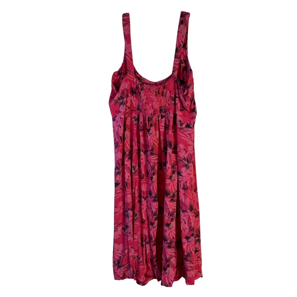 Fresh Produce Pink Floral Tropical Midi Dress XL Smocked Back 21937 Made in‎ USA - Image 2