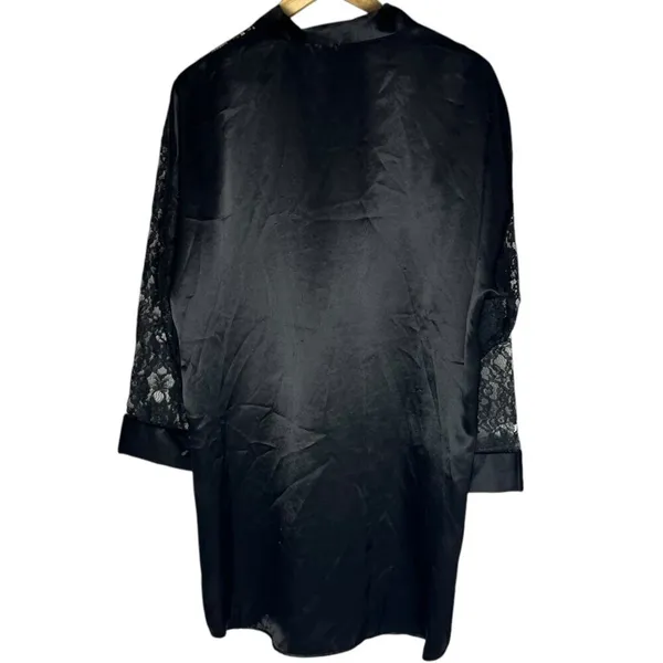 Vintage Gold Label Victorias Secret Satin‎ And Lace Robe Black Whimsigoth M/L - Image 7