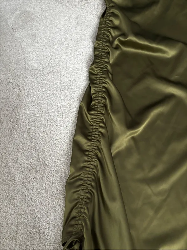 Olive Green High-Low Slip Dress with Side Ruching - Image 5