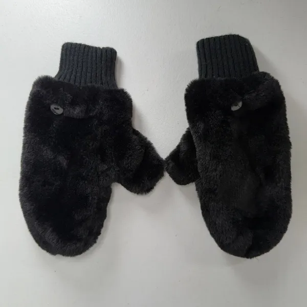 House of Harlow 1960 OS Mittens Convertible Faux Fur Fingerless Black Winter - Image 3