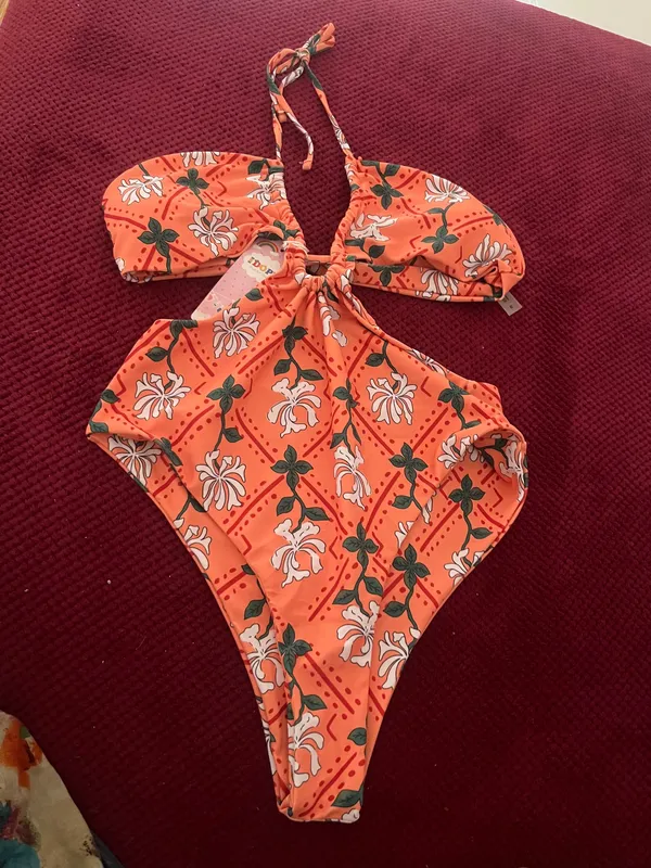 High Leg One Piece Swimwear Women Print Swimsuit Cut Out.. - Image 6
