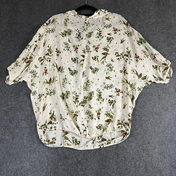 Patterson J Kincaid Silk Bird Print Blouse‎ Cream Red Tie Dolman Sleeve Medium - Image 2