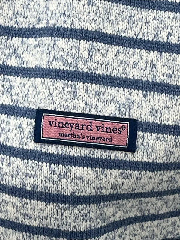 Vineyard Vines Womens Blue White Striped Full Zip Mock Neck Fleece Vest Medium - Image 2