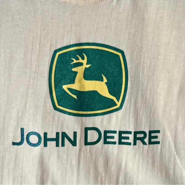 JOHN DEERE | Yellow Glitter Logo Fitted Graphic Tee Sz S - Image 2