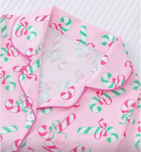SheIn 2pcs/Set Christmas Candy Cane & Gift Print Pajama Set For Women - Image 3