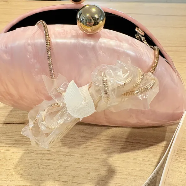 AQUA Pink Marbled Acrylic Pearlescent Shell Clutch Bag Gold Chain Strap NEW - Image 7