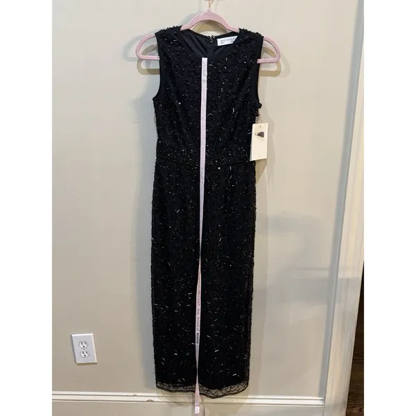 MAC DUGGAL 93758 GEOMETRIC EMBELLISHED SLEEVELESS A-LINE BLACK MIDI DRESS Size 4 - Image 6