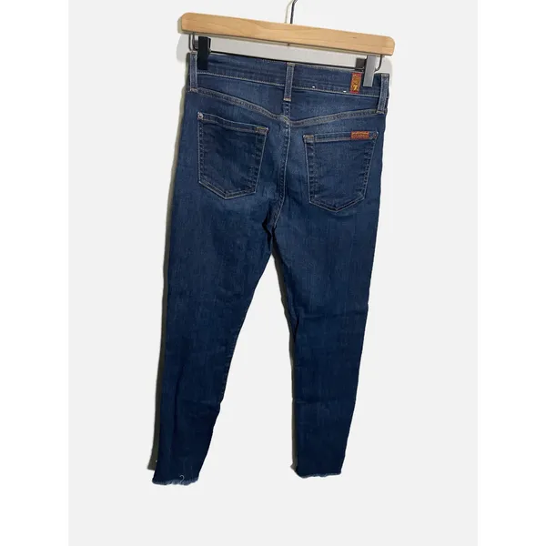 7 For All Mankind The Ankle Skinny Jeans Womens 25 Blue Distressed Raw Hem Denim - Image 4