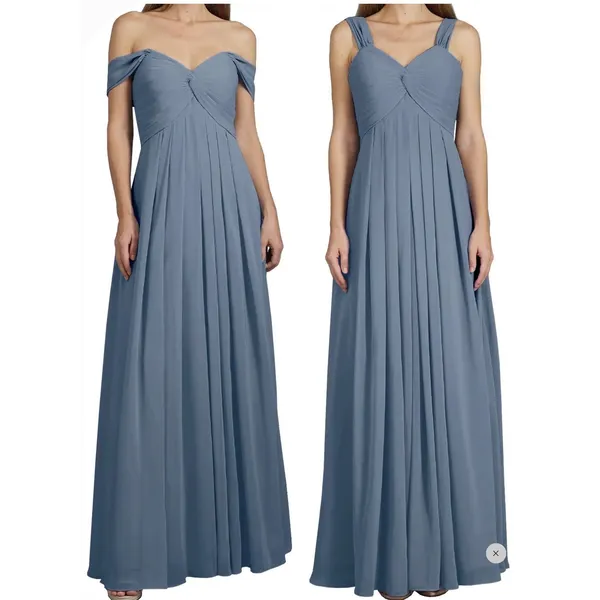 New Azazie Kaitlynn Twilight Blue Empire Ruched Chiffon Convertible‎ Dress 14 - Image 6
