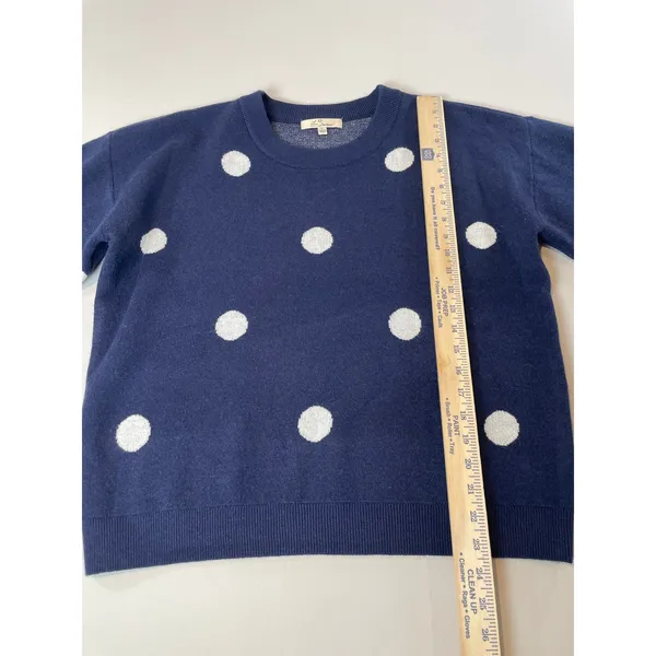 Les Serein Size L Navy Knit Sweater with Cream Polka Dots - Image 4