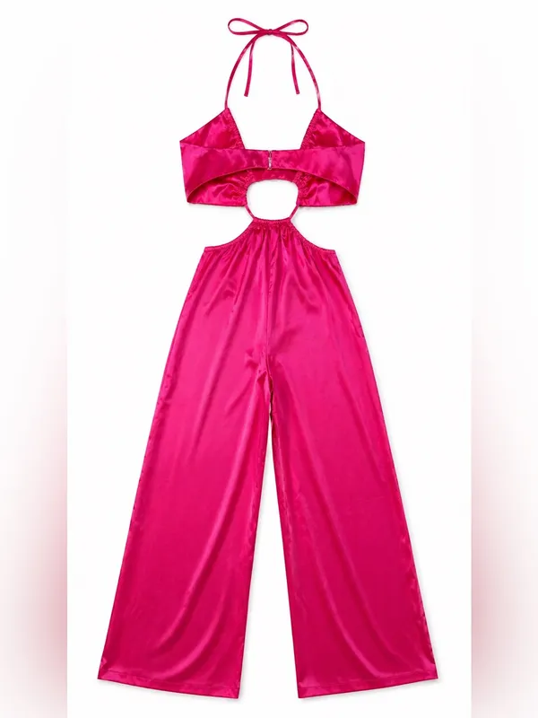 Peppermayo Causing Commotion Jumpsuit Pink Satin Cutout XS/2 - Image 4