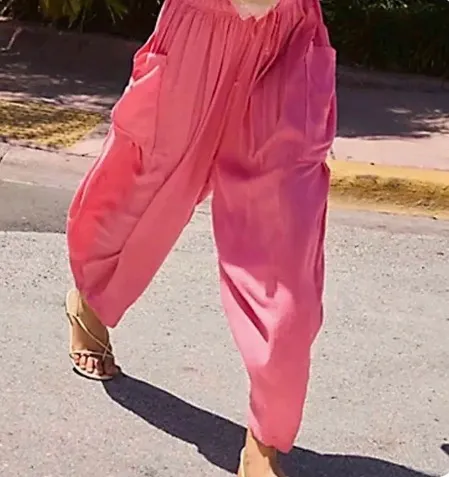 Sweetkama pink boho pocket pants. Relaxed fit, Size Small - Image 3