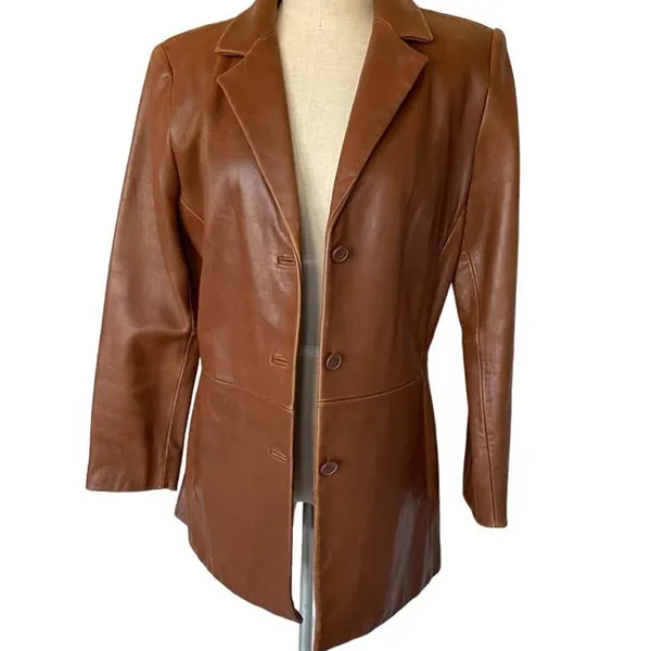 Jones New York Brown Leather Blazer Jacket Vintage Distressed Small - Image 2