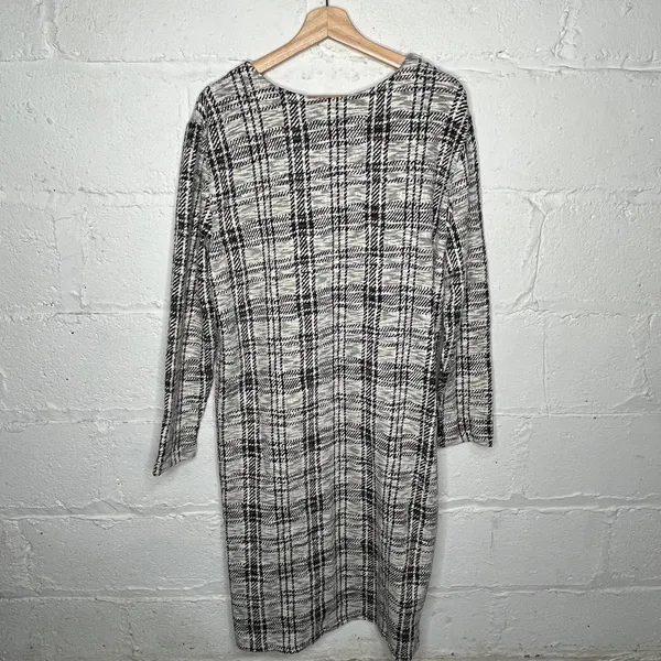 Lou & Grey Plaid Sweater Dress Academia Button‎ Cardigan Women Black White L NWT - Image 2