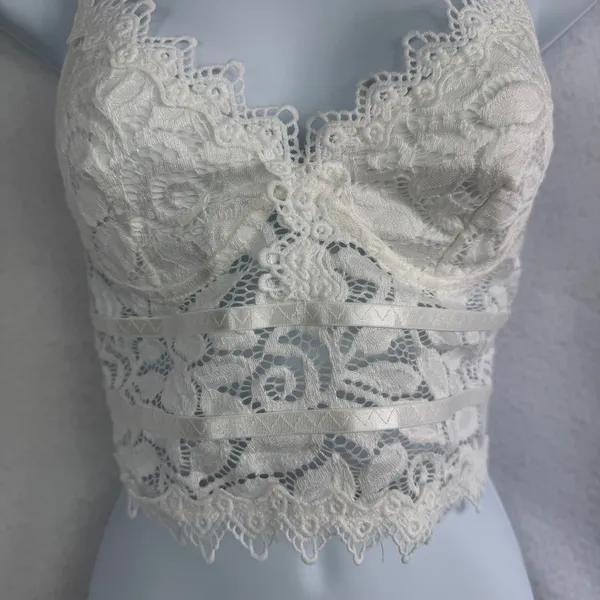 Lot of 3 Lace‎ Corset Bralette Blue Red White Floral Sheer Bustier Small Boho - Image 10