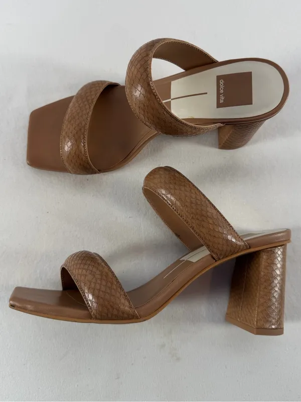 Dolce Vita Textured Double-Strap Block Heel Square Toe‎ Sandal Brown Size 8.5 - Image 2