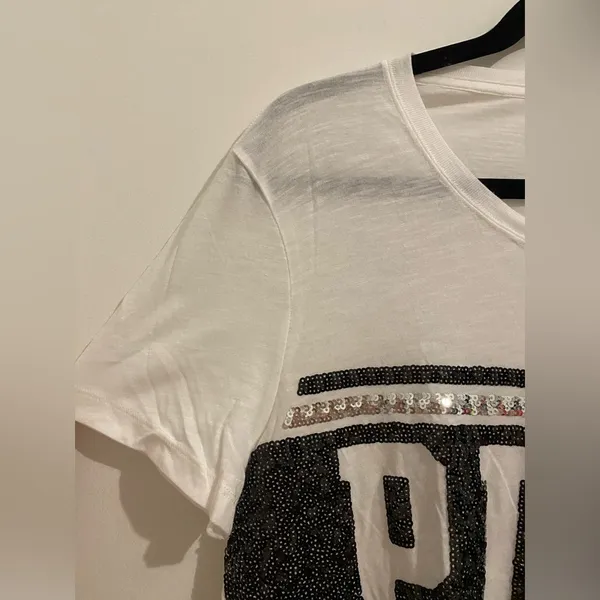 Victoria’s Secret Pink Black & White Sequin Logo T-Shirt Size L New W/O Tag - Image 5