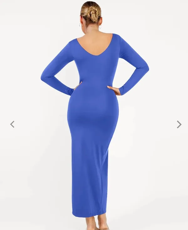 Popilush Shapewear Long Sleeve V-Neck Low Back Slimming Maxi dress - Image 3