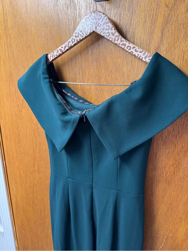 BHLDN Delice Off-the-Shoulder Crepe Long Maxi Dress Formal Gown Dark Green US 6 - Image 11