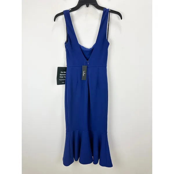 Lulus Moment Maker Cobalt Blue Square Neck Trumpet Midi Dress Cocktail Small NWT - Image 9