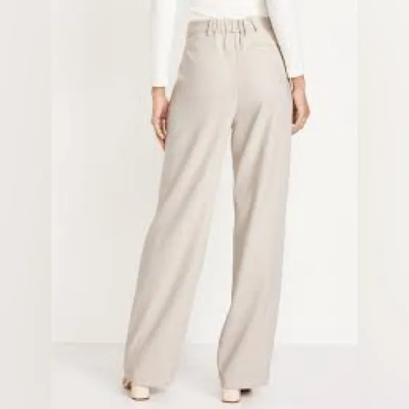 Old Navy Taylor Extra High Rise Beige Herringbone Wide Leg Full Length Trousers - Image 2