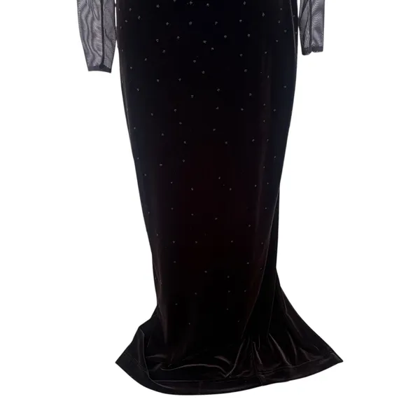 VTG 90s‎ Cache Velvet Beaded Evening Gown XS Brown Sheer Mesh Maxi FairyGrunge - Image 4
