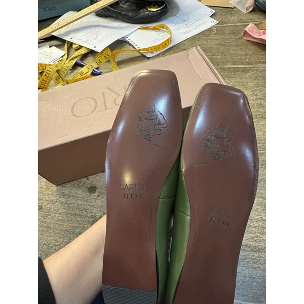 Sarto Flex Amaya 3 Square Toe Ballet‎ Flats Army Leather Size 7.5 Old Money Prep - Image 9
