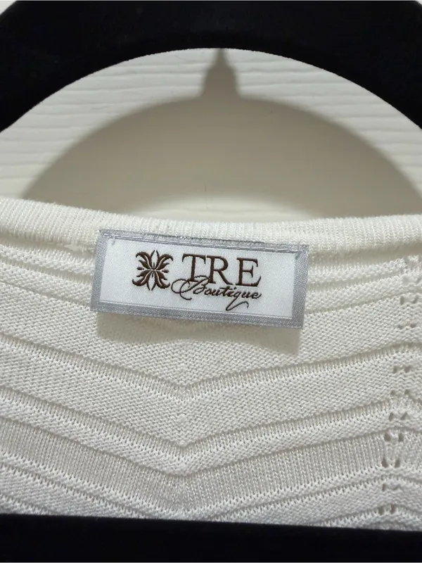 Tre Boutique White Chevron Dolman Sleeve Ribbed Hem Crewneck Sweater Size Small - Image 2