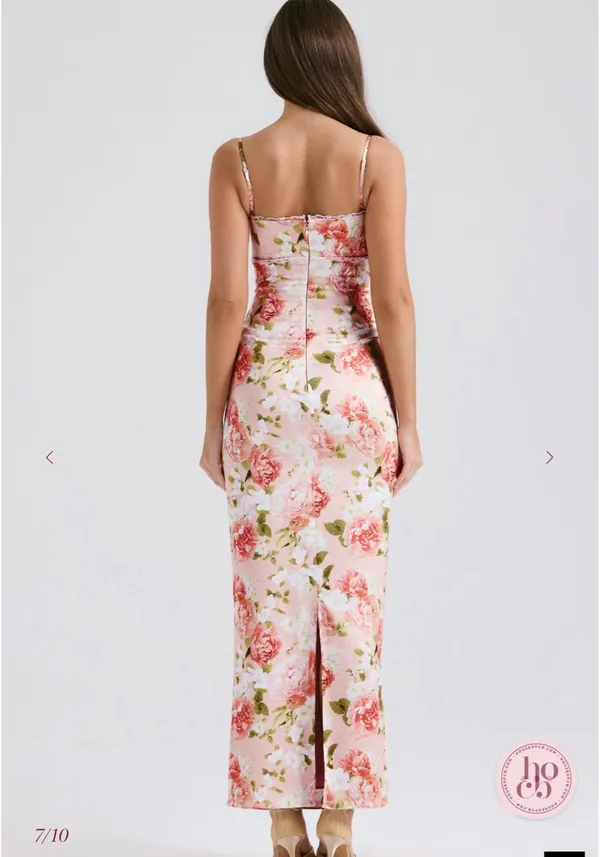 House of CB Josefina Pink Peony Print Satin Dress - Image 2