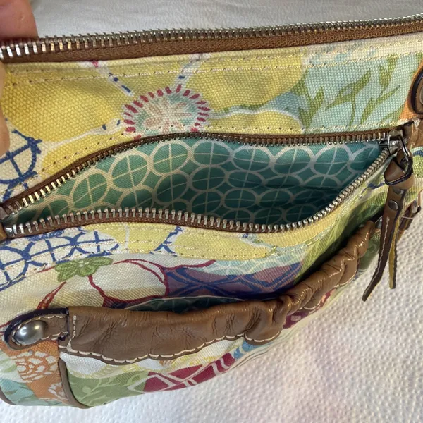 Fossil Original Brand Floral Crossbody Bag Zip Closure Brown Strap Pockets - Image 5