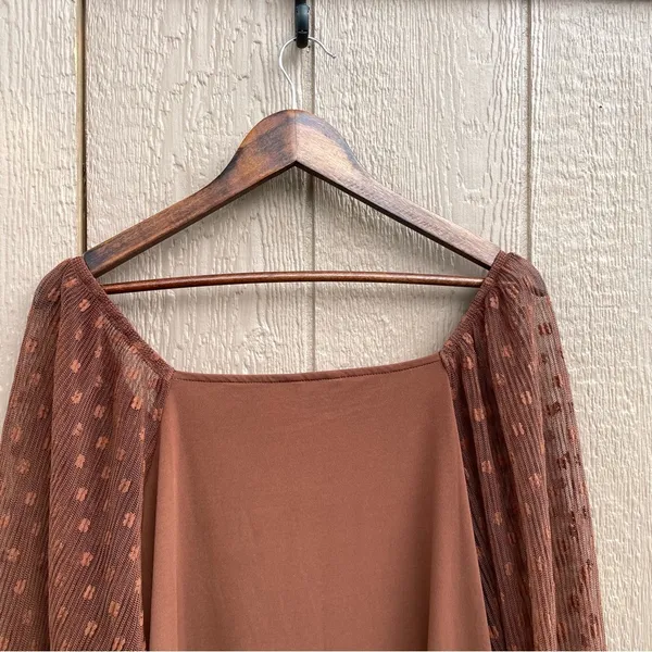 Cato Womens Shirt Blouse Brown Floral Mesh Long Sleeve V Neck Plus Size 22/24 - Image 5