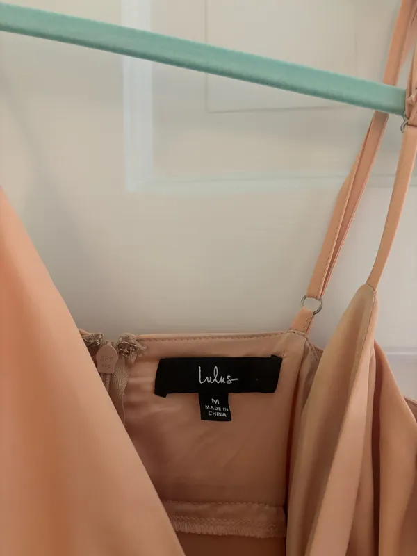 Lulus Peach Satin Tiered Maxi Dress - Image 3