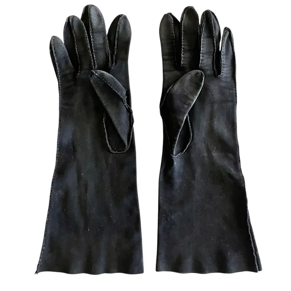 Vintage Leather-Tailored Black Fabric Forearm Long Evening Gloves Size 7 - Image 4