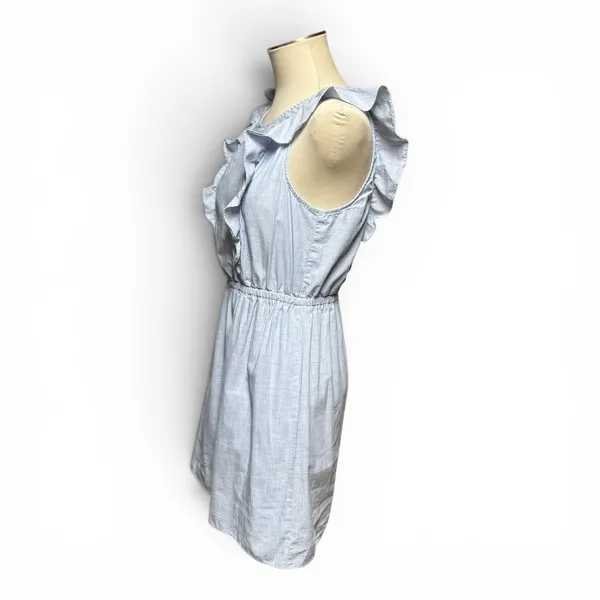 Madewell Cotton Bellflower Ruffle A-Line Mini Dress Chambray Blue 6 - Image 3