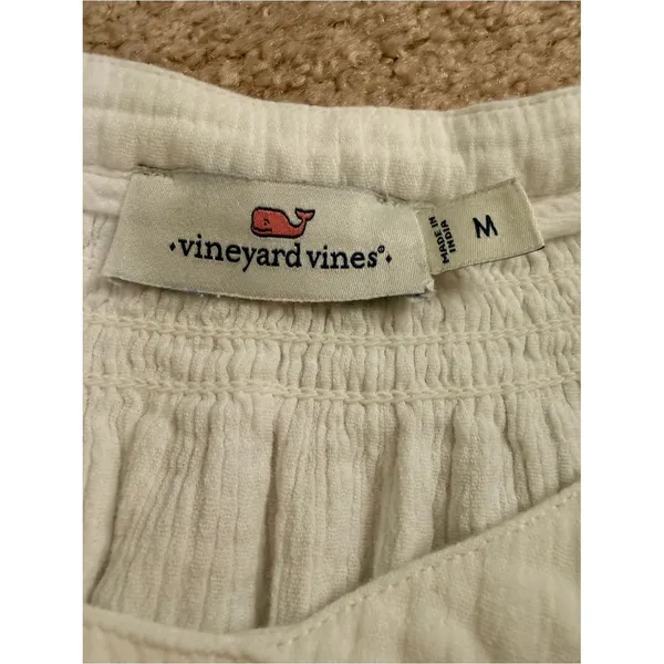 Vineyard Vines White 100% Cotton Gauze Smocked Boho Peasant Blouse‎ Top Medium - Image 3