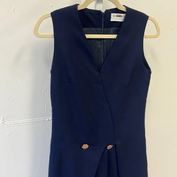 Osman London‎ Sleeveless Wrap Gathered Mini Dress Asymmetric Hemline Navy Size 4 - Image 4