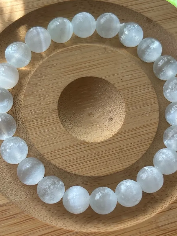 Handmade White Selenite Bead Stretch Bracelet 8mm - Image 3