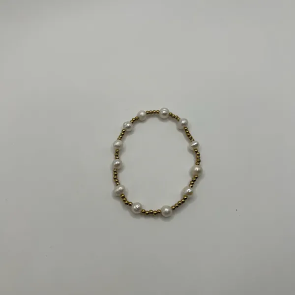 Womens Freshwater Pearl Gold Bead Stretch Bracelet 18k Plated Saphir Gift New - Image 3