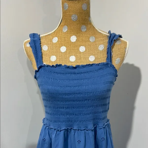 Betsey Johnson Federal Blue Smocked Embroidered Eyelet Midi Dress Sz Large - Image 5