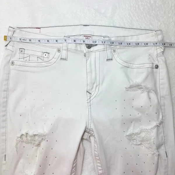 True Religion Curvy Skinny White Distressed Crystal Jeans Size‎ 34 - Image 5