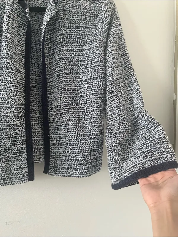 Loft Black Tweed Open Front Blazer Jacket Small Quiet Luxury Business Casual - Image 3