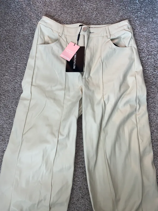 Pretty Little Thing Cream Leather Pants - Image 2