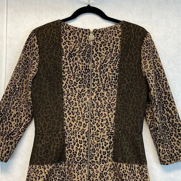ANTONIO MELANI Dress Size 6 Black Brown‎ Sparkle Leopard Print 3/4 Sleeve V Neck - Image 10