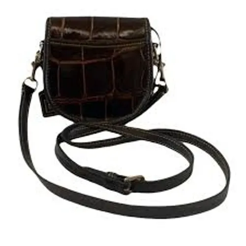 Dooney & Bourke Crossbody Womens Small Brown Croc Embossed Leather Saddle Bag - Image 4