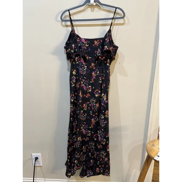 Veronica Beard Monica Silk midi dress Black Multi Floral Size 8/10 Sundress - Image 4
