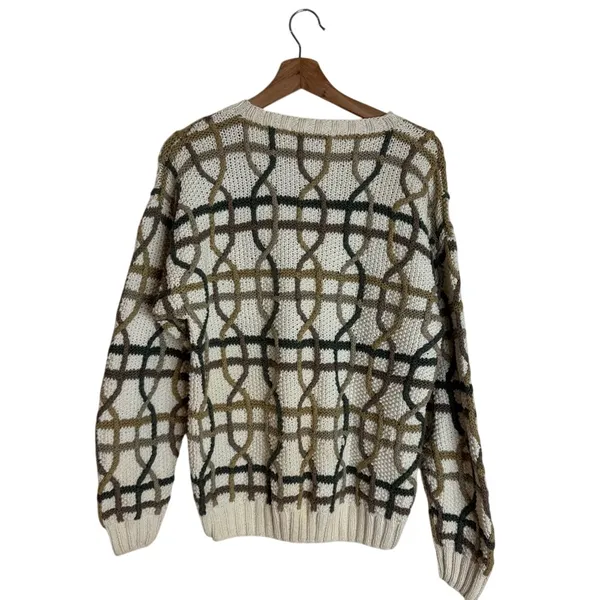Geoffrey Beene 90s hand knit 3D multicolor sweater interwoven lattice pattern S - Image 8