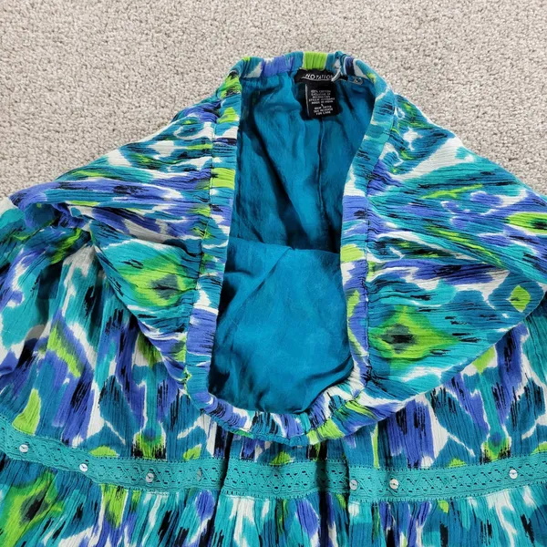 Vintage Notations A-line Skirt Womens L Blue Boho Watercolor Tiered Flowy Hippie - Image 16