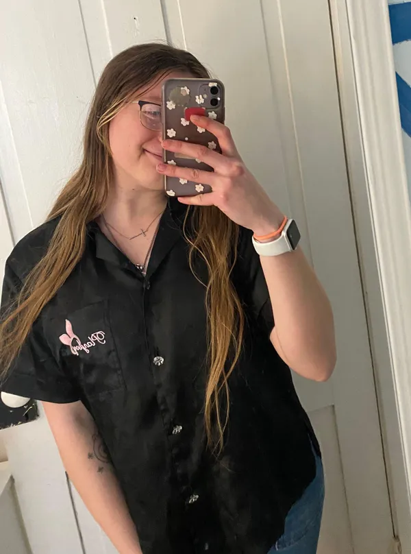 playboy black button up silk pj top  - Image 2